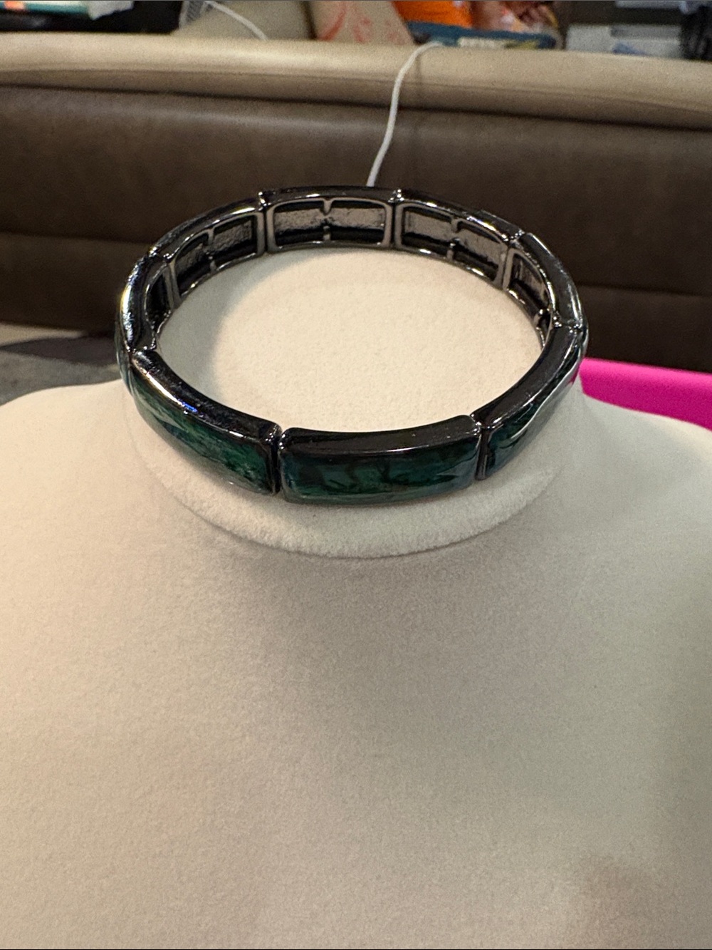 Lia Sophia Black Metal Bracelet with Emerald Green Inlay - Women Jewelry